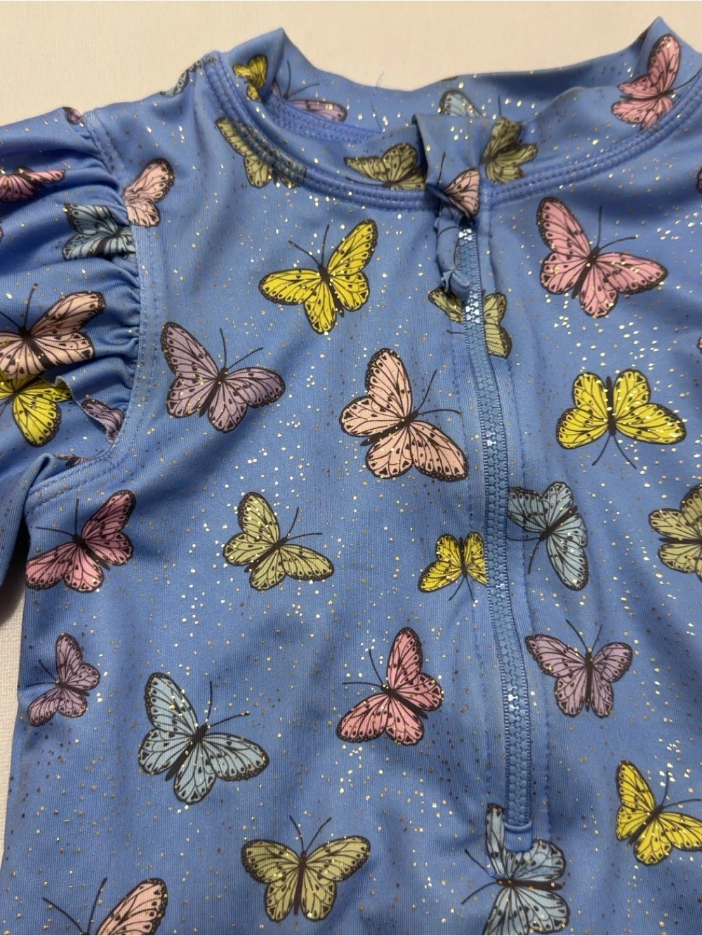 Girls Purple Butterfly Long Sleeve Rash Guard Swimsuit